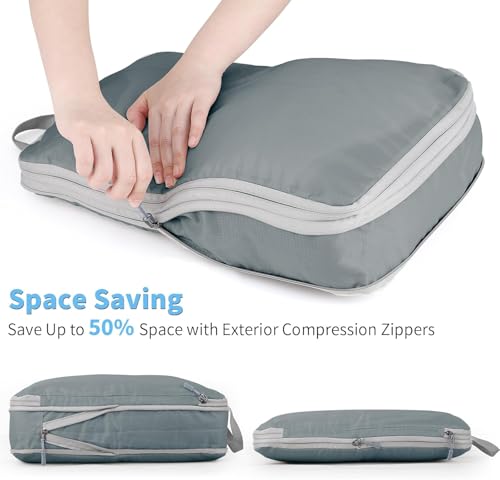 Compression Packing Cubes - 6 PCS Packing Cubes for Suitcases, Extensible Suitcase Organiser Bags Travel Luggage Organiser Set for Suitcase Backpack Travel Essentials or Home Storage (Grey) - Image 5