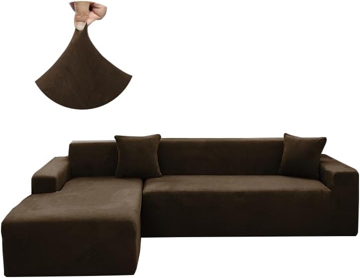 Arfntevss Fundas de sofá seccionales de terciopelo en forma de L para perros fundas elásticas suaves de 2 piezas en forma de L juego de fundas de