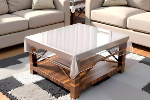 Image of The Furnishing Tree Square Shaped Center Transparent Table Cover WxL 48x48 inches 0.25 mm Thickness Without Lace
