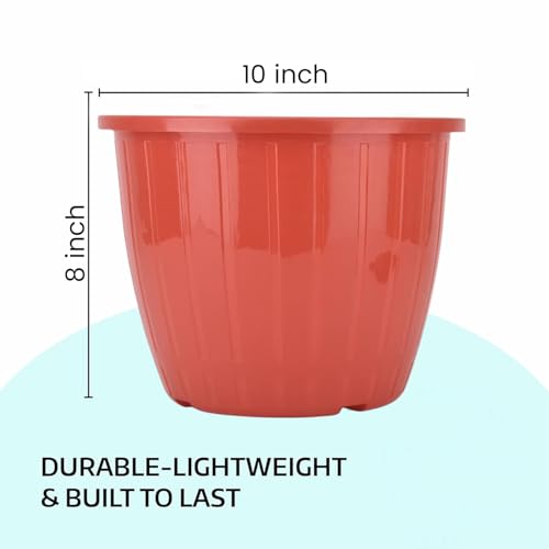 Image of Go Hooked Sunshine Flower Pot /Planters for Home Decor, Plastic Pots for Gardening /Home, Flower Pots Indoor-Outdoor & Planter for Plants (Red) (Pack of 2)