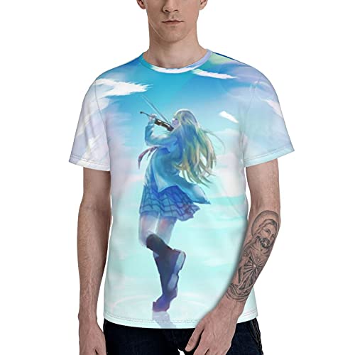 四月は君の嘘3 メンズ Tシャツ 半袖 創意デザイン 3dプリント 柔らかい素材 吸汗速乾 通気 ゆったりシャツ 男女兼用 おもしろtシャツトップス