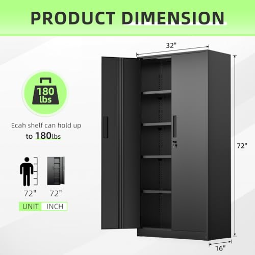 Image of INTERGREAT Black Metal Storage Cabinet, 72 inch Locking Steel Cabinets with 2 Door and 4 Adjustable Shelves, Tall Metal Cabinet for Home Office, Garage, Warehouse