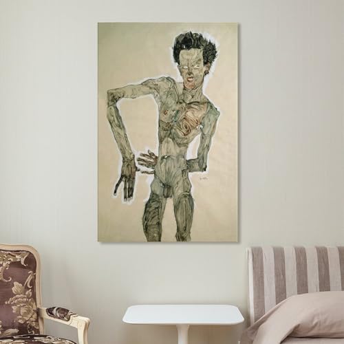 Poster Grimacing 1910 Schiele impression sur toile pour décoration d'intérieur 50x75 cm