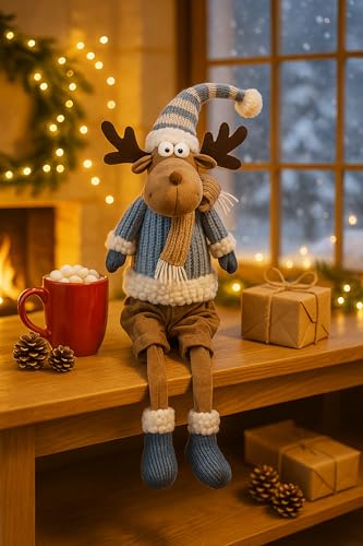 KAMACA Winterlicher Kantenhocker Elch in Blau-Beige Höhe 58 cm...