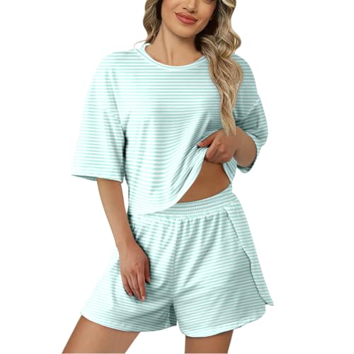 Short d'été décontracté pour femme avec col rond et motif rayé