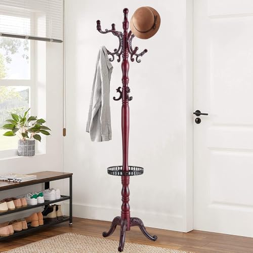 VKETU Wooden Coat Rack Freestanding, Vintage Coat Racks with Sturdy