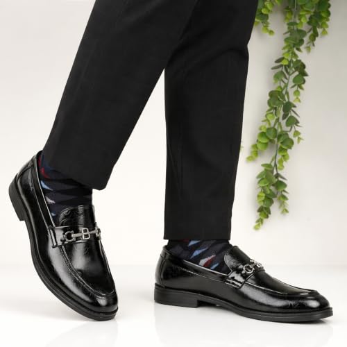Image of Inklenzo Men's Loafer Black Faux Leather Wedding Slip-On Block Heel Fashion Casual Shoes