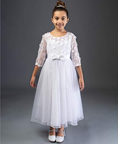 Bonnie Jean Girl's First Communion Dress with Bow and Daisies, Long Sleeve3
