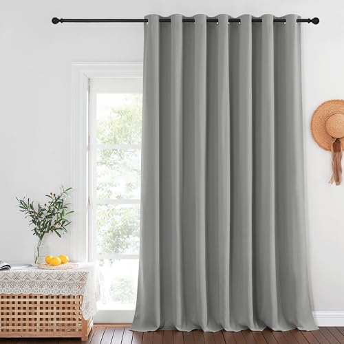NICETOWN Blackout Sliding Door Curtain 120 inches Long, Grommet Top Thermal Insulated Extra Wide Room Divider Window Treatment for Patio/French Door, W100 x L120, 1 Panel, Silver Grey