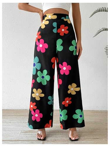 Verdusa Women's Boho Floral Dressy Pants Vacation Wide Leg High Rise Long Trousers3