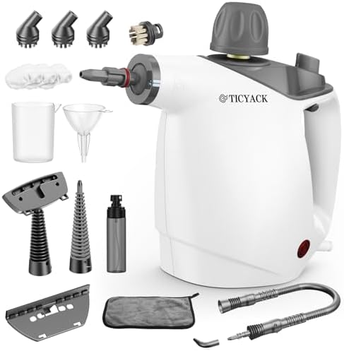 Nettoyeur vapeur portatif pour la maison - 500 ml - Nettoyeur vapeur de grande capacité avec 16 accessoires, vapeur continue automatique et verrouillage de sécurité, multifonction pour graisse de