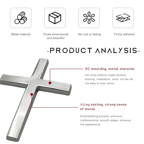 Image of 2 PCS Metal Christian Cross Emblem Stickers, 2.5 inchx1.8 inch Alloy 3D Car Cross Sticker Badge, Self-Adhesive Emblem Decal Decoration for Auto Trunk Tailgate Fenders, Car Exterior Decal (Black+Silver)
