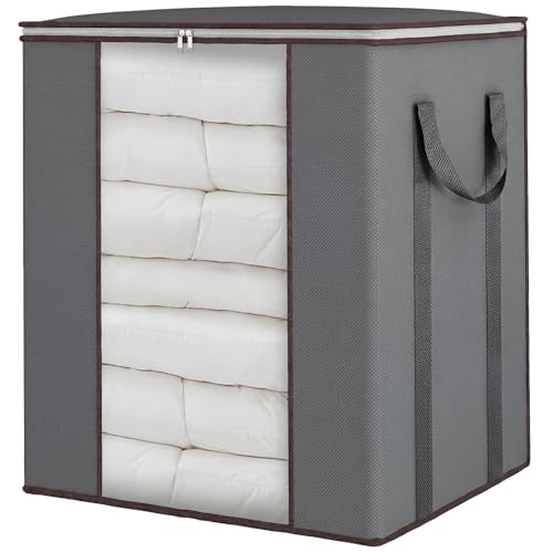 Fixwal Extra Large Blanket Storage Bags 120L Comforter Storage Bags with Reinforced Handles Breathable Clothes Storage Containers for King Comforter Bedding Pillow Sheet Grey