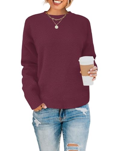 Image of Womens Sweaters Fall Fashion Long Sleeve Knit Tops Crewneck Sweatshirts