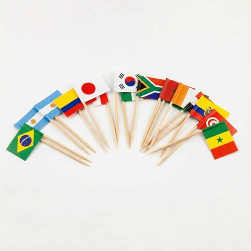 Mobi Lock 120 Pièces de Pics à Cocktail avec Drapeau de Monde - 6,5 cm (2,5 po) Cure-Dents en Bambou avec Mini-Drapeaux - Sélection d’Amérique du Sud,...