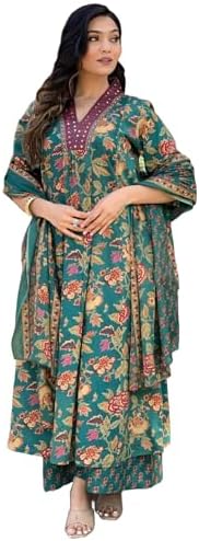 GoSriKi Women's Kurta Made of Viscose, Anarkali, Printed, Palazzo and Dupatta