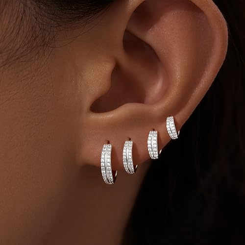 Image of Small Gold Huggie Hoop Earrings Set for Women Men Hypoallergenic 14K Plated Stack Cartilage Earrings, Sterling Silver Multiple Piercing Lightweight Mini Thin Cute Dainty Trendy Jewelry Gifts for Women