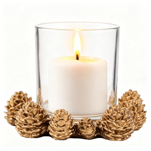DN DECONATION Christmas Candle Holder Vintage Gold Pinecone Tealight Holder