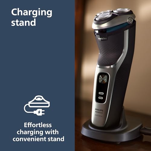 Image of Philips Norelco Shaver 3900 Series, Wet and Dry Electric Shaver, P-Cap, Travel Pouch, Charging Stand, Storm Blue, Model S3341 /92 (Pack of 2)