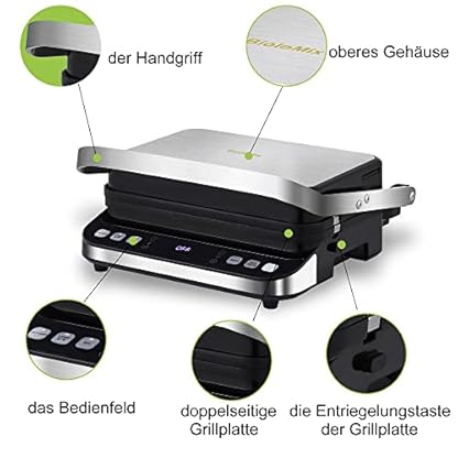 Kontaktgrill,Sandwichmaker,Waffeleisen 180° Doppelseitiger Optigrill Indoor Elektro Grill|6automatische Programme|Intuitiver Sensor|Touch Display,2000 W,Grill mit 4 abnehmbaren Platten (BCG02D) – Bild 7