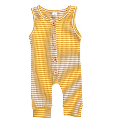 OKPEACE Unisex Baby Boys Girls Footless Pajamas Zipper Knit Jumpsuit Button Solid Bodysuit Sweater Romper Fall Winter Clothes (J-Yellow, 0-3M)