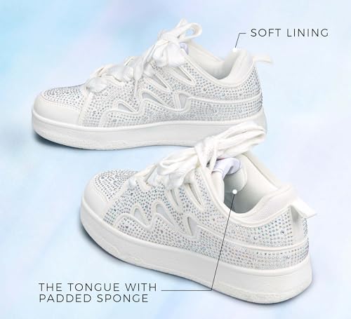 Image of LUCKY STEP Women Sparkle Rhinestone Fashion Sneakers | Walking Tennis Bling Glitter Shoes Platform Lace up Casual Mesh Sneaker