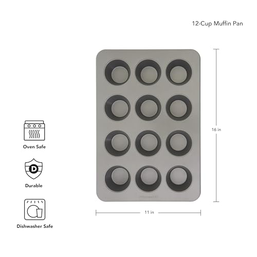 KitchenAid 12-Cup Nonstick Aluminized Steel Muffin Pan, Contour Silver by KitchenAid - Image 2