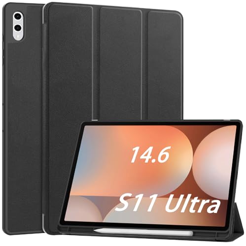 GIOPUEY Funda Compatible con Samsung Galaxy Tab S11 Ultra, Cubierta Trasera de Silicona Suave Case [Textura Similar a la Piel] - Black