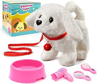 TOMMYHOME Walking Plush Dog Toy,Interactive Electronic Pet Gift for Kids Boys Girls(Bichon)