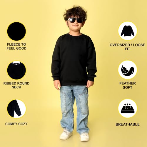 Image of Nusyl Boy's Black Solid Crew /Round Neck Sweatshirt |Skin Friendly Full Sleeve Sweatshirt|Drop Shoulder Oversized Sweatshirt | Round Neck Sweatshirt Oversized Fit Long Sleeves |