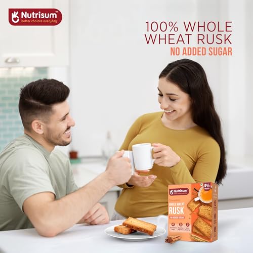 Image of Nutrisum Premium Whole Wheat Rusk Cinnamon Flavour, High Fiber, Refined Sugar Free, Tea Toasts 180 gms (Pack of 4)