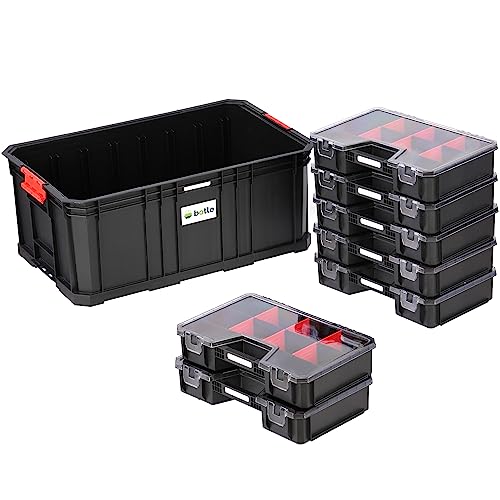 Werkzeugkasten offen Box mit 7x Organizer Sortimentskasten Kleinteilefächer Werkstattcontainer Modulare Basic Serie