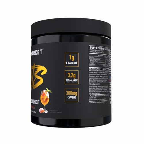 Image of BLACKMARKET CUTS Pre Workout - Flavored Energy Powdered Drink Mix for Men & Women, Great for Muscle Definition, Thermogenic, Creatine Free, (Peach Ring, 30 Servings)