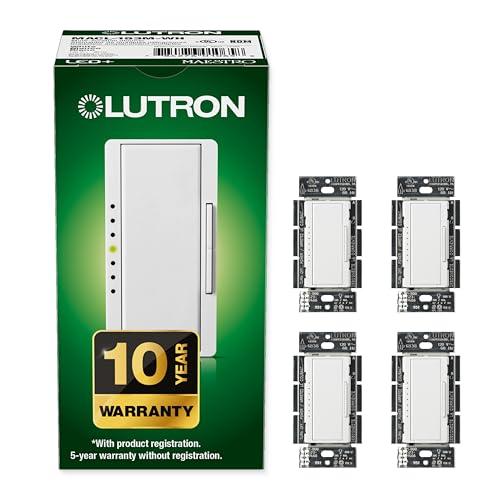 Lutron Maestro Dimmer Switch LED+, For Dimmable LED, Halogen and Incandescent Bulbs, 150W, Single-Pole or Multi-Location, MACL-153M-WH-4, White, 4-Pack