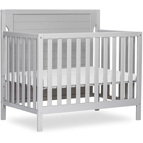 Dream On Me Bellport 4-in-1 Convertible Mini Baby Crib, Compact Design in Pebble Grey, GreenGuard Gold & BSA, Non-Toxic, Sustainable Pinewood, Converts to Mini Daybed & Twin Bed, 1″ Mattress Pad