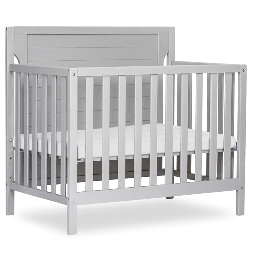 Image of Dream On Me Bellport 4-in-1 Convertible Mini Baby Crib, Compact Design in Pebble Grey, GreenGuard Gold & BSA, Non-Toxic, Sustainable Pinewood, Converts to Mini Daybed & Twin Bed, 1″ Mattress Pad