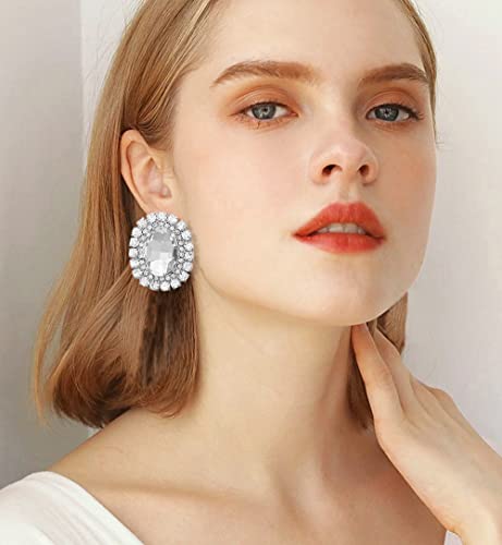 Delicate Oval Rhinestone Stud Earrings for Women Girls Cubic Zirconia Full of Crystal Statement Studs Earring Sparkling Jewelry Gifts Birthday2