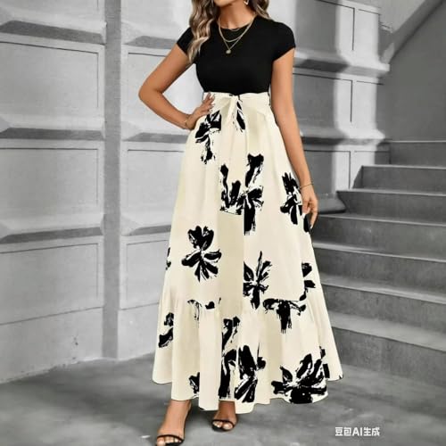 Robe midi fluide col rond pour affiner la taille avec son lien patchwork réglable - 5