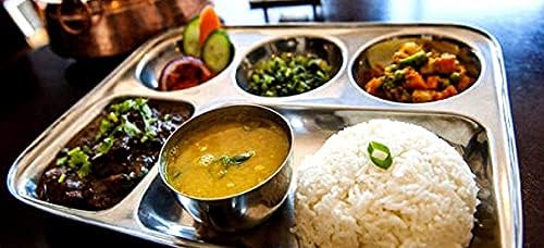 Miniatura 2 de Plato dividido de acero inoxidable para almuerzo, cena, plato Bhaji, 5 compartimentossecciones, bandeja para servir alimentos, almuerzo para niños,