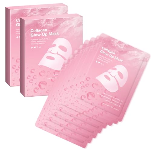QuasBio Collagen Face Mask Overnight,Collagen Face Mask 2.0,Bio-Collagen Real Deep Mask,Glow up Firm Skin Deep Hydrating Masks for Wrinkle Reduction and Pore Minimization-Like Glass Skin(2Box,8 pc)