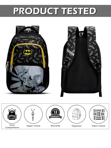 Image of Lavie Sport Batman Knight 30L Black Backpack | Organizer & Bottle Holder | Gift for Men, Women, Boys, Girls | Laptop Sleeve for School & College
