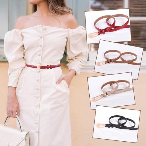Women Leather Belt Casual Fashion ladies Skinny Belt for Jeans Coats Pant Dress Waist Belt with Gold Buckle3