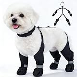 SeranPup S Black Stay-On Suspender Dog Boots | Anti-Slip Waterproof | Adjustable Dog Shoes Paw Protector for Small/Medium Dogs Outdoor Walking Hiking Hot Pavement Winter Snow