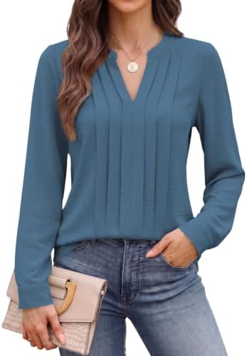 Cuptacc Bluse Damen Elegant V-Ausschnitt Oberteile Chiffon Business Outfit | Herbst,Frühling,Chiffon,Elegant,Casual,Lässige,Modern,Plissierte,Business,Einfarbig,Geblümt,Basic