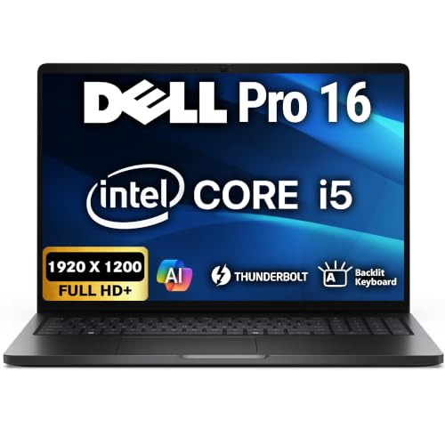 Image of Dell Pro 16 (Next-gen Latitude 3550) 16 inch FHD+ Display AI Business Laptop, Intel 10 Core i5-120U, 24GB DDR5 RAM, 512GB SSD PCIe, WiFi 6E + BT, Backlit Keyboard, HD Webcam, RJ-45, Win 11 Pro - Black