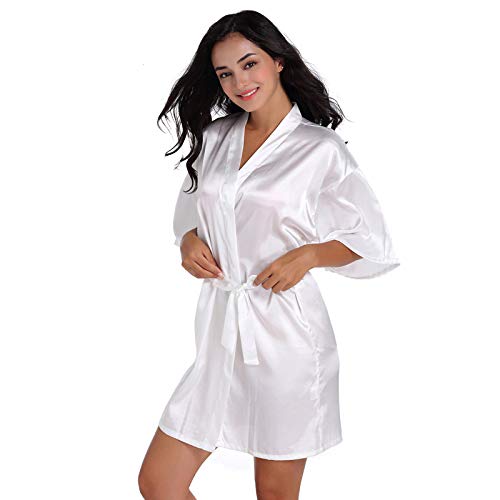 Women's Satin Robe Short Kimono for Bride & Bridesmaid with Silver Rhinestones, Wedding Party Robes2