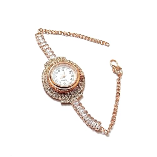 Artificial Jewellery Watch for Women, Stylish Bracelet Watch for Women, Adjustable Free Size (Gold-Type001)
