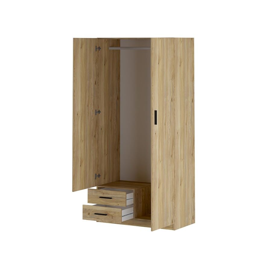 Somnia Descanso - Armario de Dos Puertas Modelo Elenor para Dormitorios de Matrimonio e Infantiles, Color Roble Miel, Medidas: 80 cm Ancho x 180 cm Alto x 52 cm Fondo
