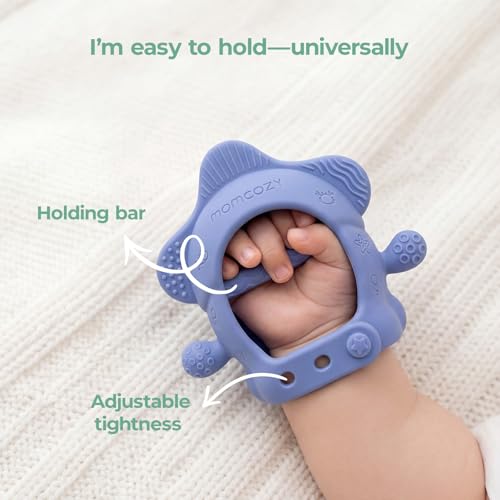 Image of Momcozy Baby Teething Toys, Food Grade Silicone Baby Teether for 0-12 Months, Baby Adjustable Teethers Mitten, Easy Grip Teething Relief with Multiple Chew Points,Sensory Exploration ,Sky Blue