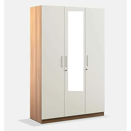 3 Door Wardrobe Frosty White + Walnut Finish